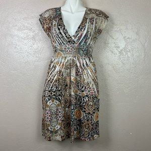 Panhandle Slim Women’s Ivory‎ Multicolor Floral Mosaic Print Dress Size M